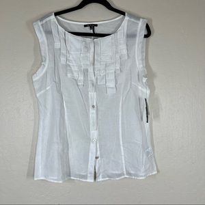 New~ NIC+ZOE White Cotton Ruffle Front Sleeveless Blouse Size 14